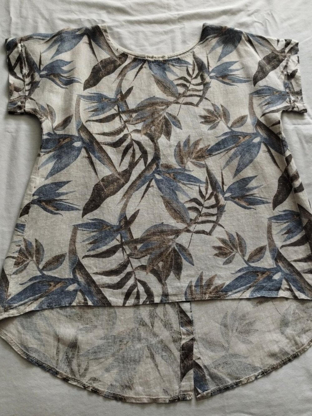 Short Sleeve High-Low BUTTON Back 100% LINEN Top by TERZO MILLENNIO Size SMALL